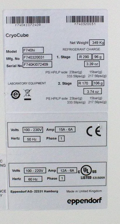 Eppendorf CryoCube F740hi ULT Freezer, 5 Compartments, LN2 Backup
