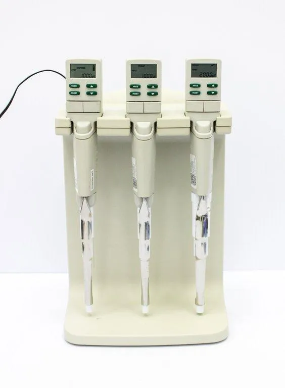 Rainin E3 Rapid Charge Stand & qty-3 EDP3-Plus Digital Pipettes - Used Laboratory Equipment