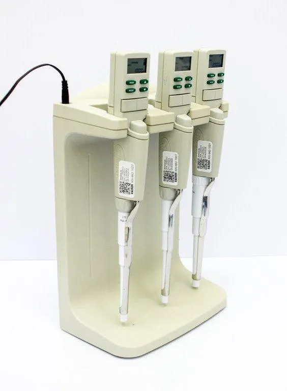 Rainin E3 Rapid Charge Stand & qty-3 EDP3-Plus Digital Pipettes - Used Laboratory Equipment