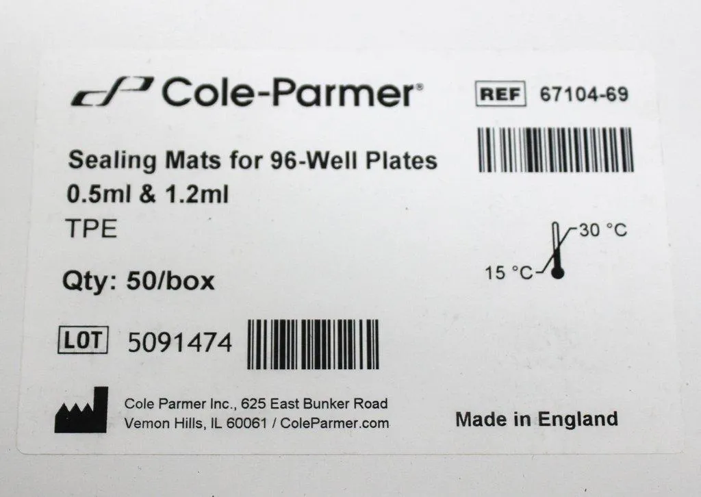 Cole-Parmer Sealing Mat for 96-Well Plates, 0.5- and 1.2 mL, TPE, 30pk and 50/pk