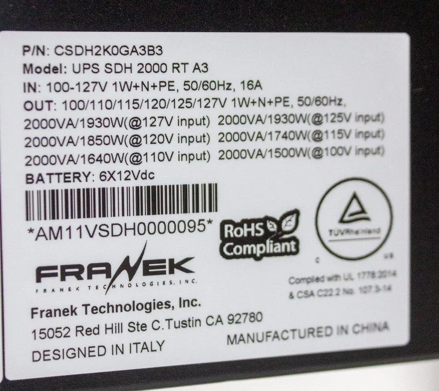 Franek UPS SDH 2000 RT A3 CSDH2K0GA3B3 Uninterruptible Power Supply