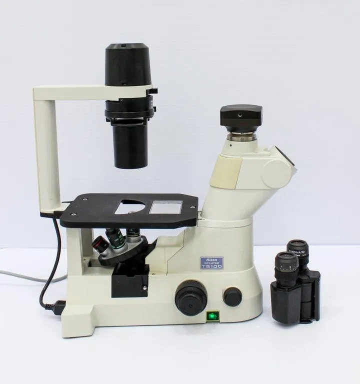 Nikon Eclipse TS100 Microscope with Broken Bottom Eyepiece and Light Bulb Replacement Needed