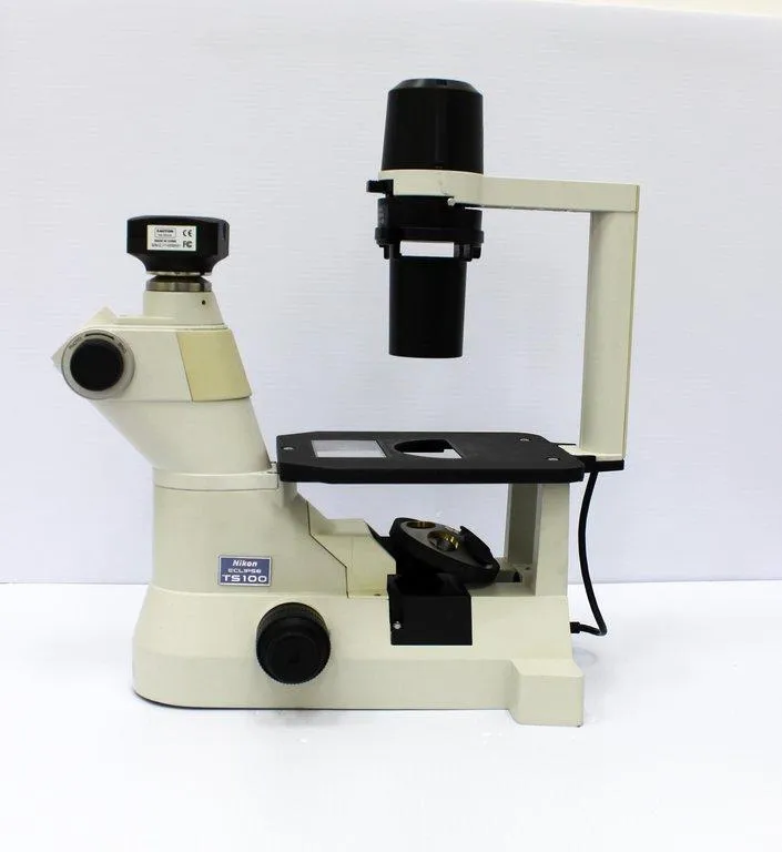 Nikon Eclipse TS100 Microscope with Broken Bottom Eyepiece and Light Bulb Replacement Needed