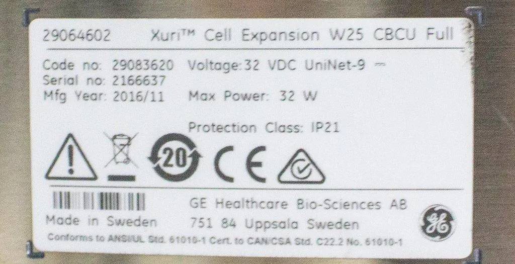 GE Xuri Cell Expansion System W25 P/N 29064568