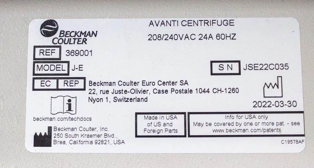 Beckman Coulter Avanti J-E Centrifuge 4.0L 21,000 RPM with 30-Day Warranty