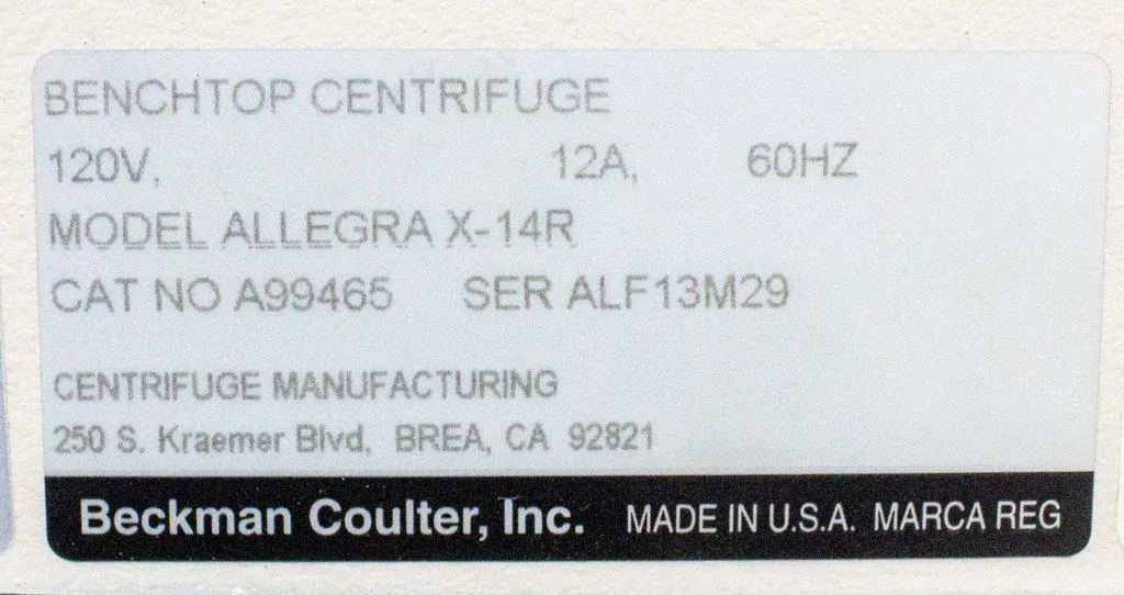 Beckman Coulter Allegra X-14R Refrigerated Centrifuge