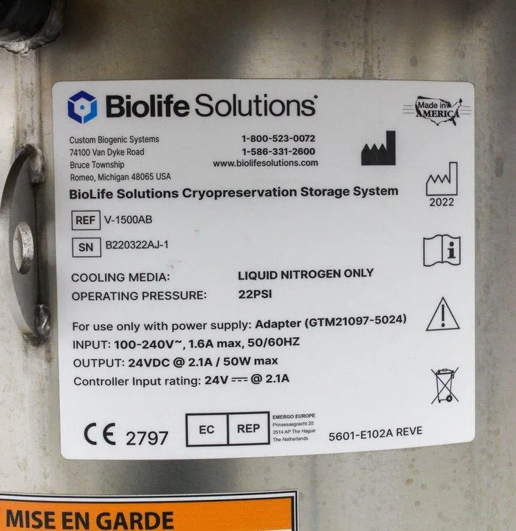 Biolife Solutions Isothermal V-1500AB nitrogen freezers