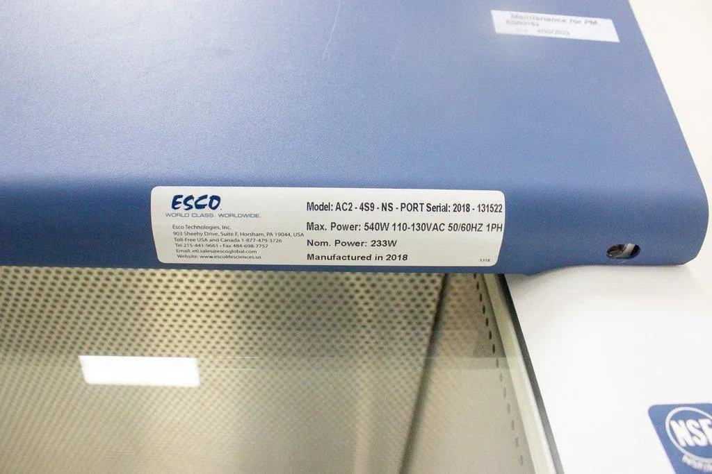 Esco Airstream Class II Type A2 Biological Safety Cabinet AC2-4S9-NS-PORT