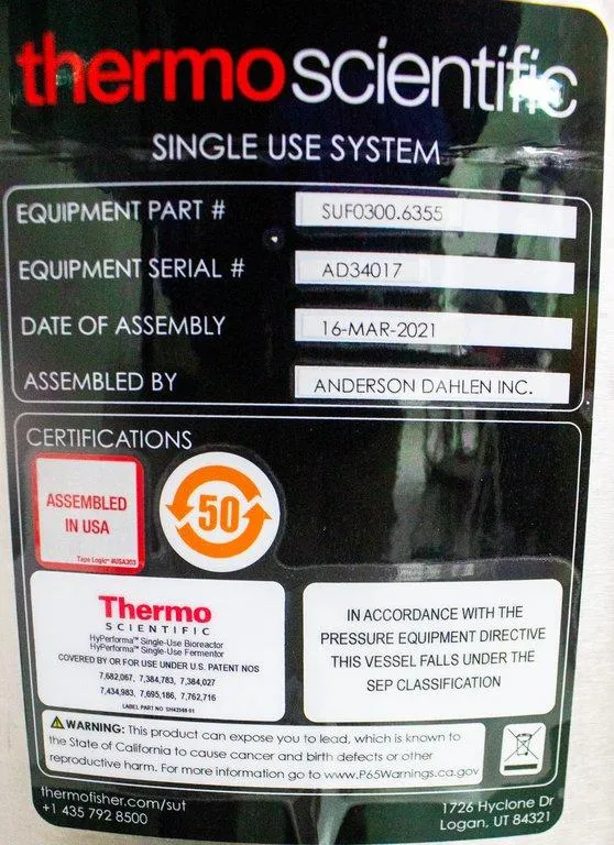 Thermo/Applikon Sub-Control One with HyPerforma 300L Single-Use Fermentor