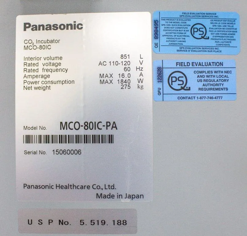 Panasonic MCO-80IC CO2 Reach-In Incubator 851L