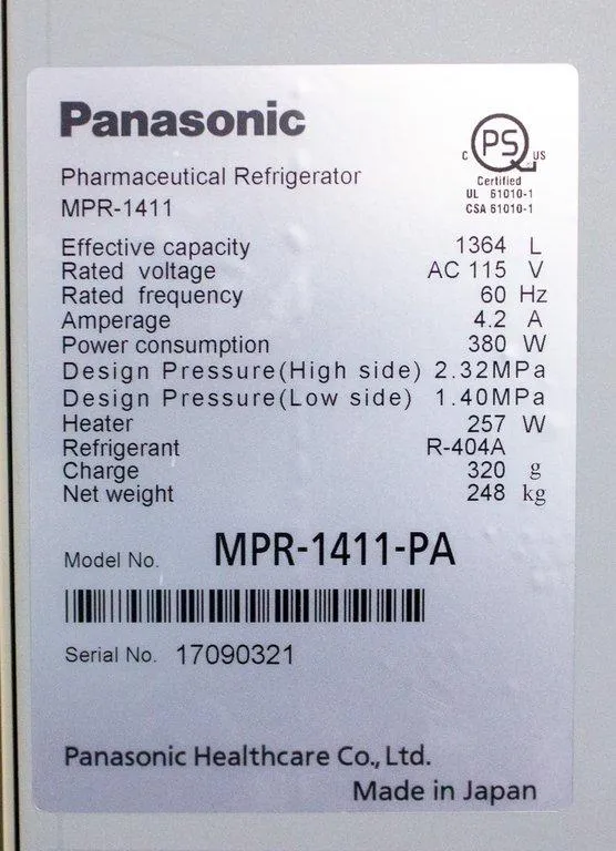 Panasonic MPR-1411-PA Pharmaceutical Refrigerator 1364L 48.2 cu.ft.