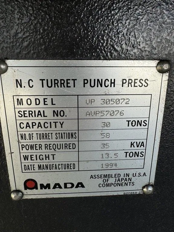 Amada Turret Punch Press VP 305072 - 30 Ton, 1994