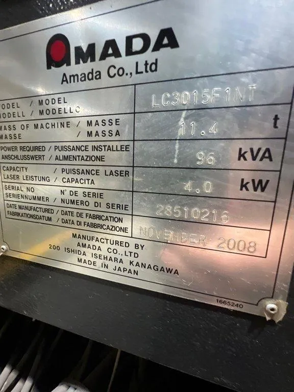 Amada LC3015 F1NT Co2 Laser with Fanuc AF 4000i-B Laser & Orion RKE15002A Inverter Chiller