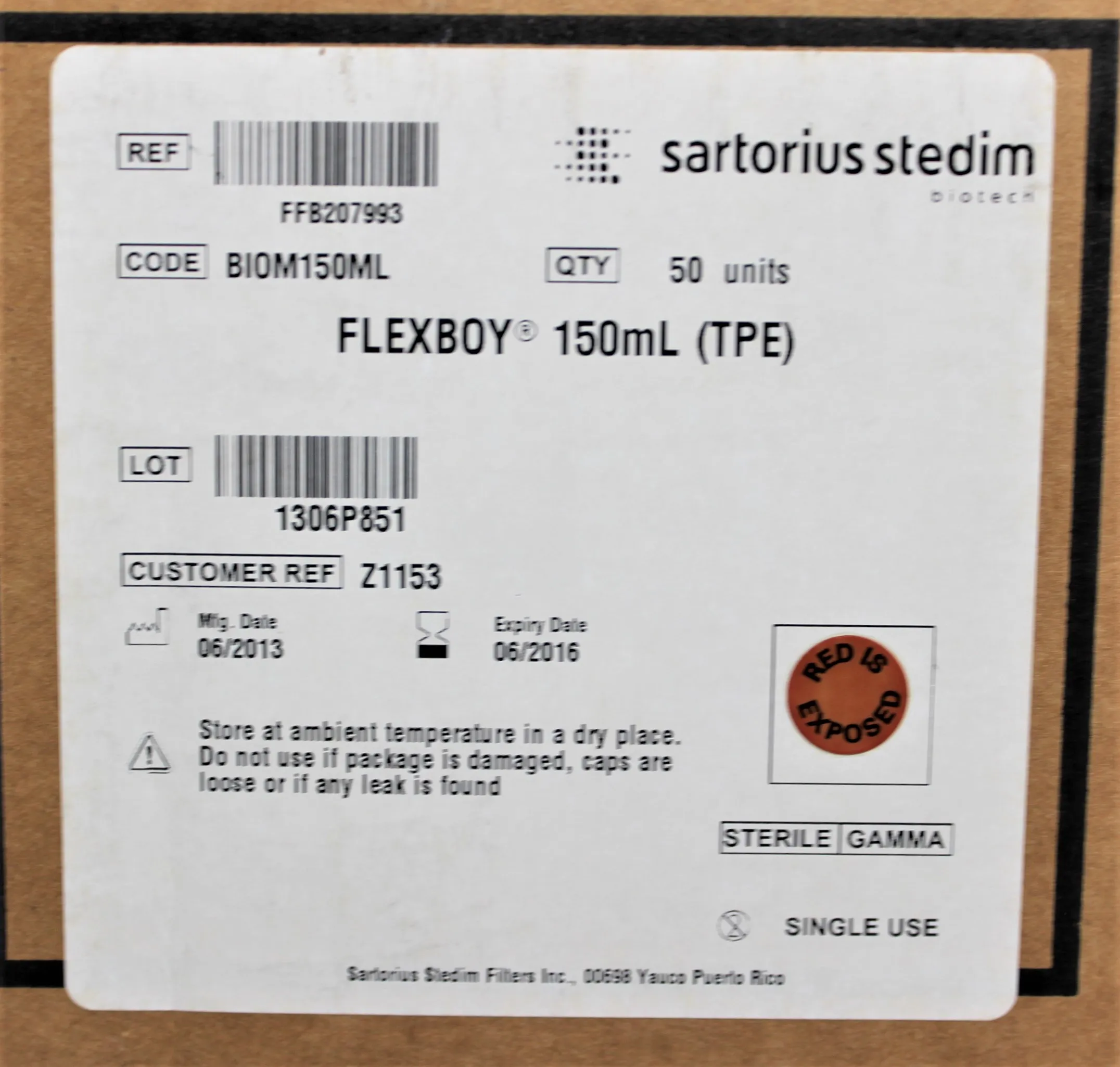 Sartorius Flexboy 150mL TPE BIOM150ML Bioprocessing Bags