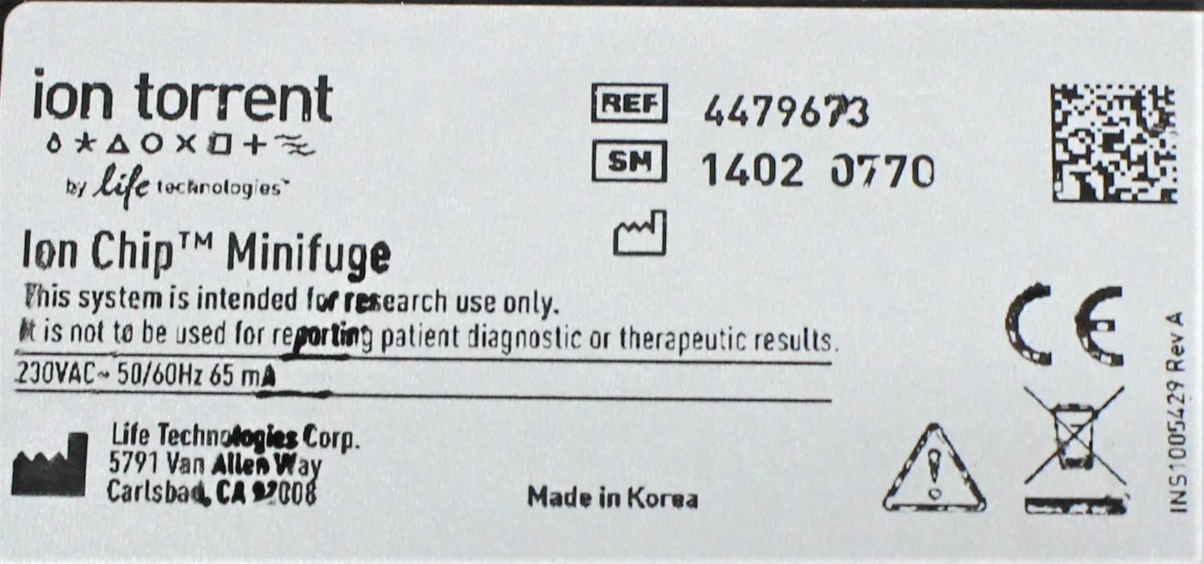 Ion Torrent 4479673 Microcentrifuge