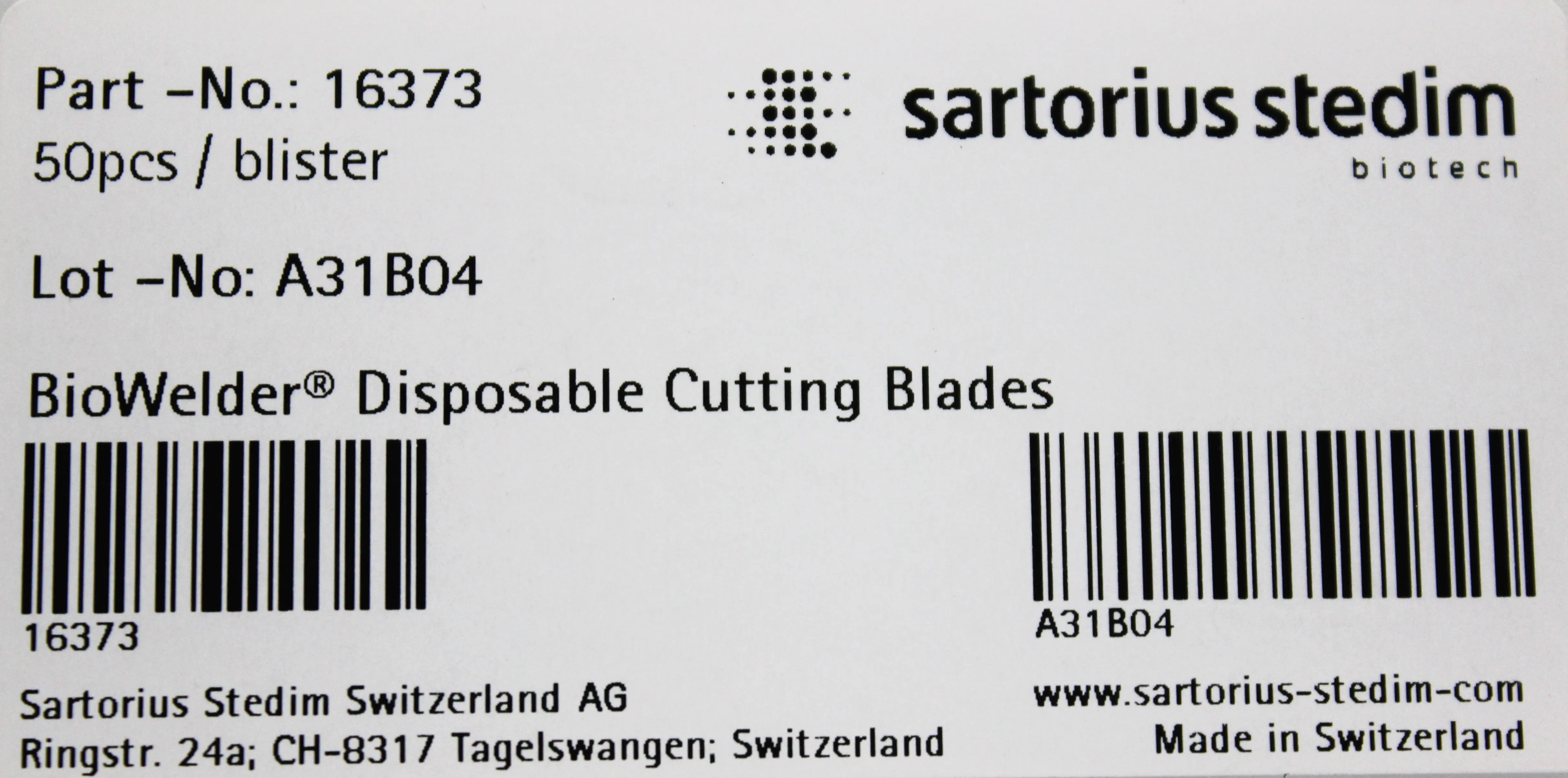 Sartorius Stedim 16373 BioWelder Stainless Steel Disposable Cutting Blades 50/BX Lot: A33B01 / A33B02/ A31B03- A31B06