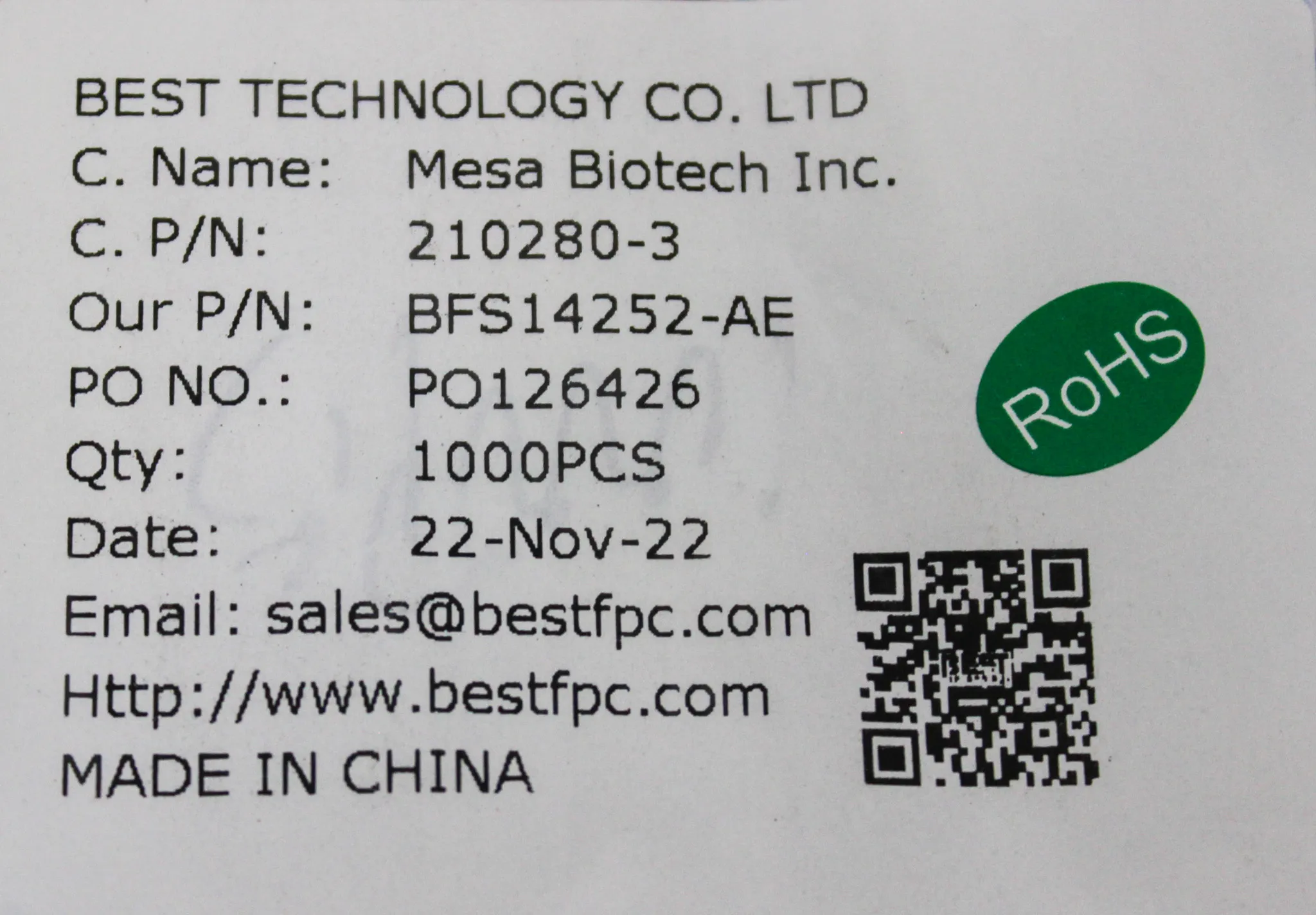 MesaBiotech Flex Circuit Board 210280-2/ -3 Orion Flex Heater