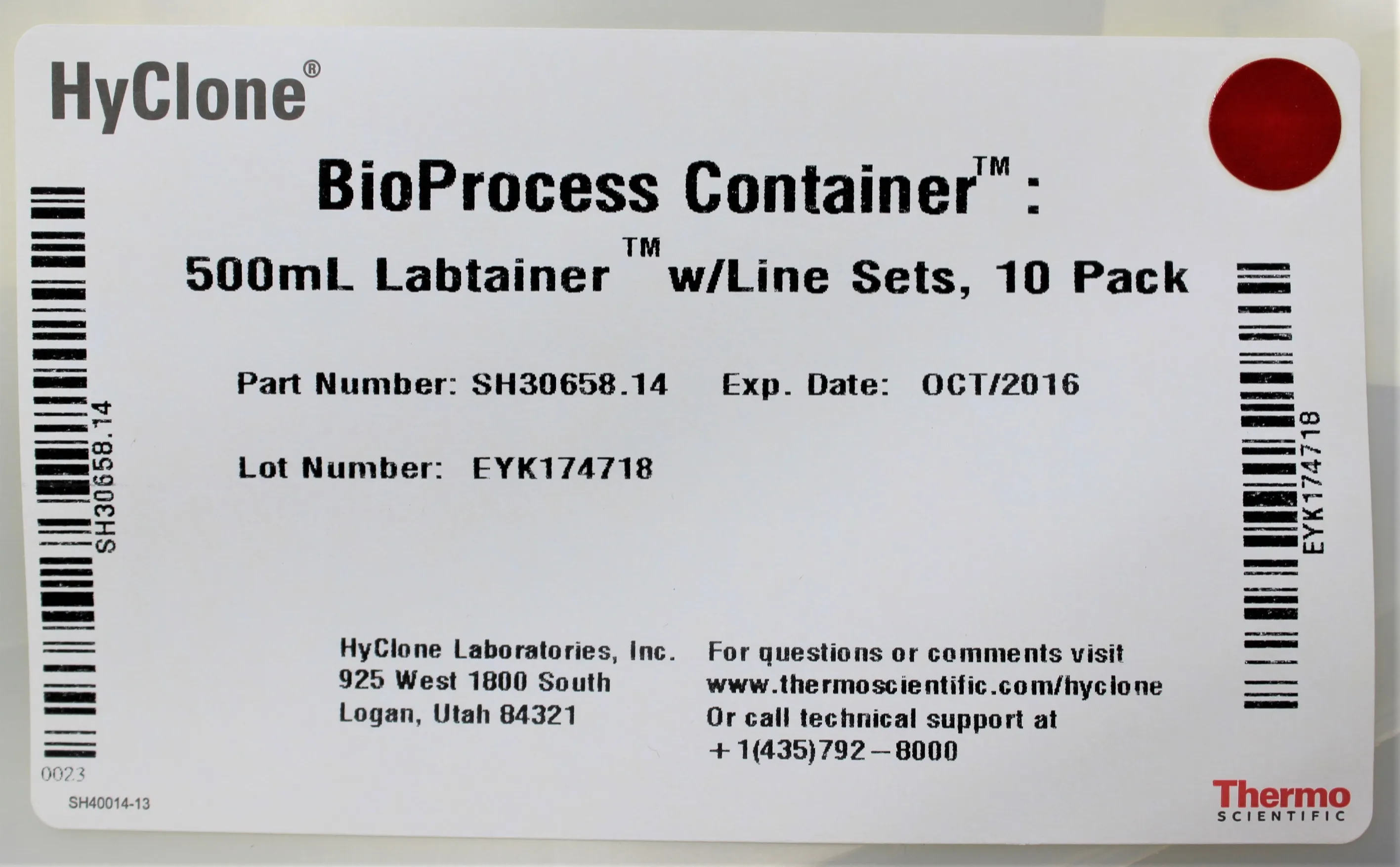 Thermo Scientific Hyclone BioProcess Container 500mL Labtainer SH30658.14 Single Use Mixer