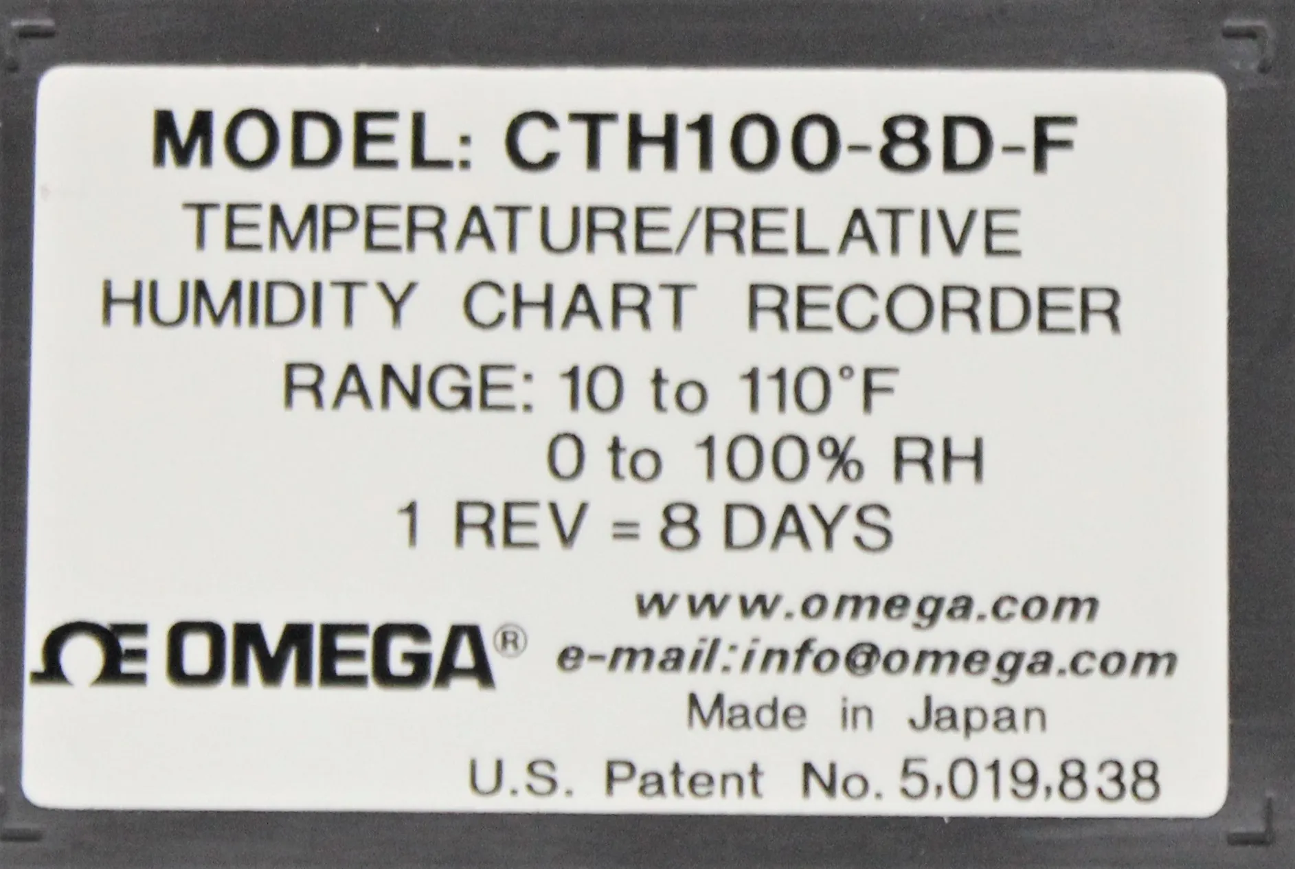 Omega CTH100-8D-F Thermo-Hygrograph Chart Recorder