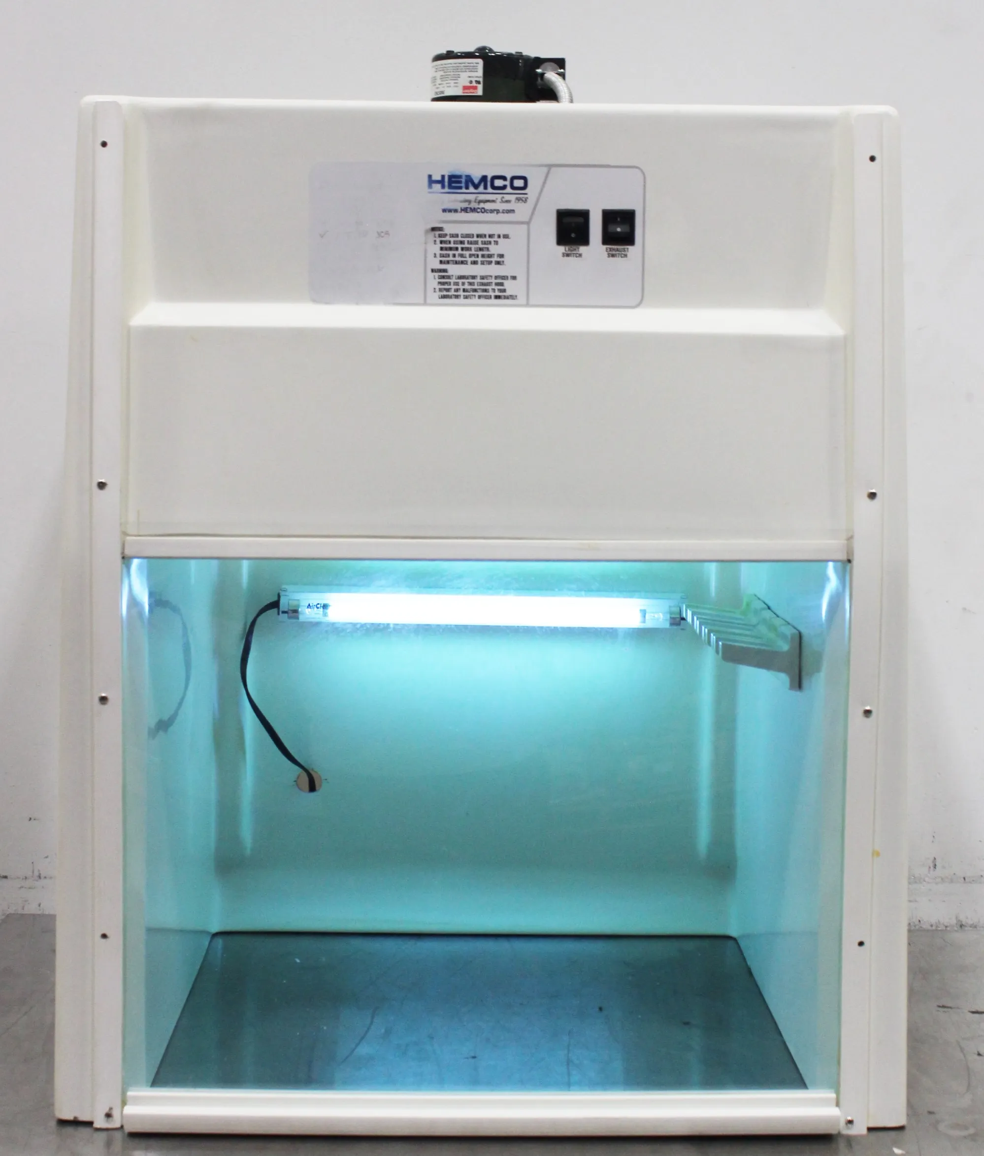 Hemco 93005 Fume Hood with Integral Exhaust Blower and Carbon Filter, Used