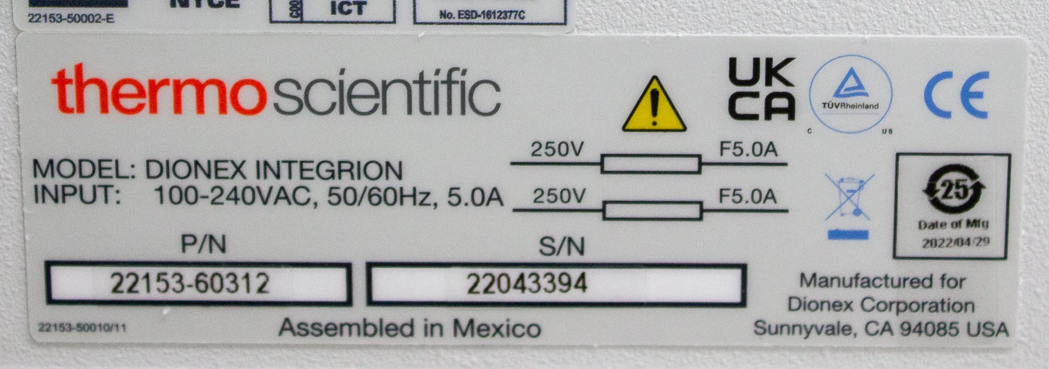 Thermo Scientific Dionex Integrion RFIC/HPIC System P/N 22153-60313 F (Fair) Needs repairs