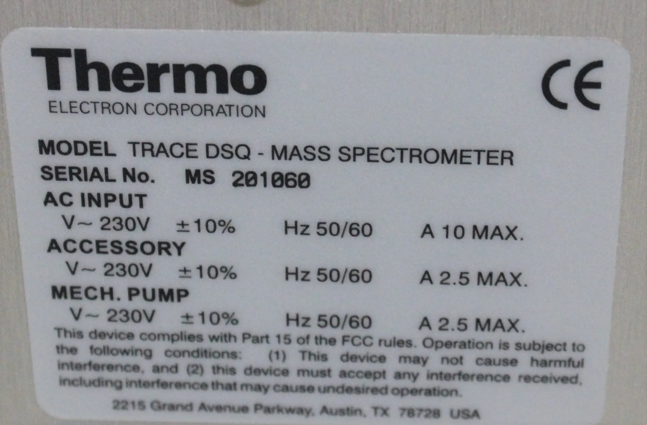 Thermo Scientific Trace DSQ Mass Spectrometer