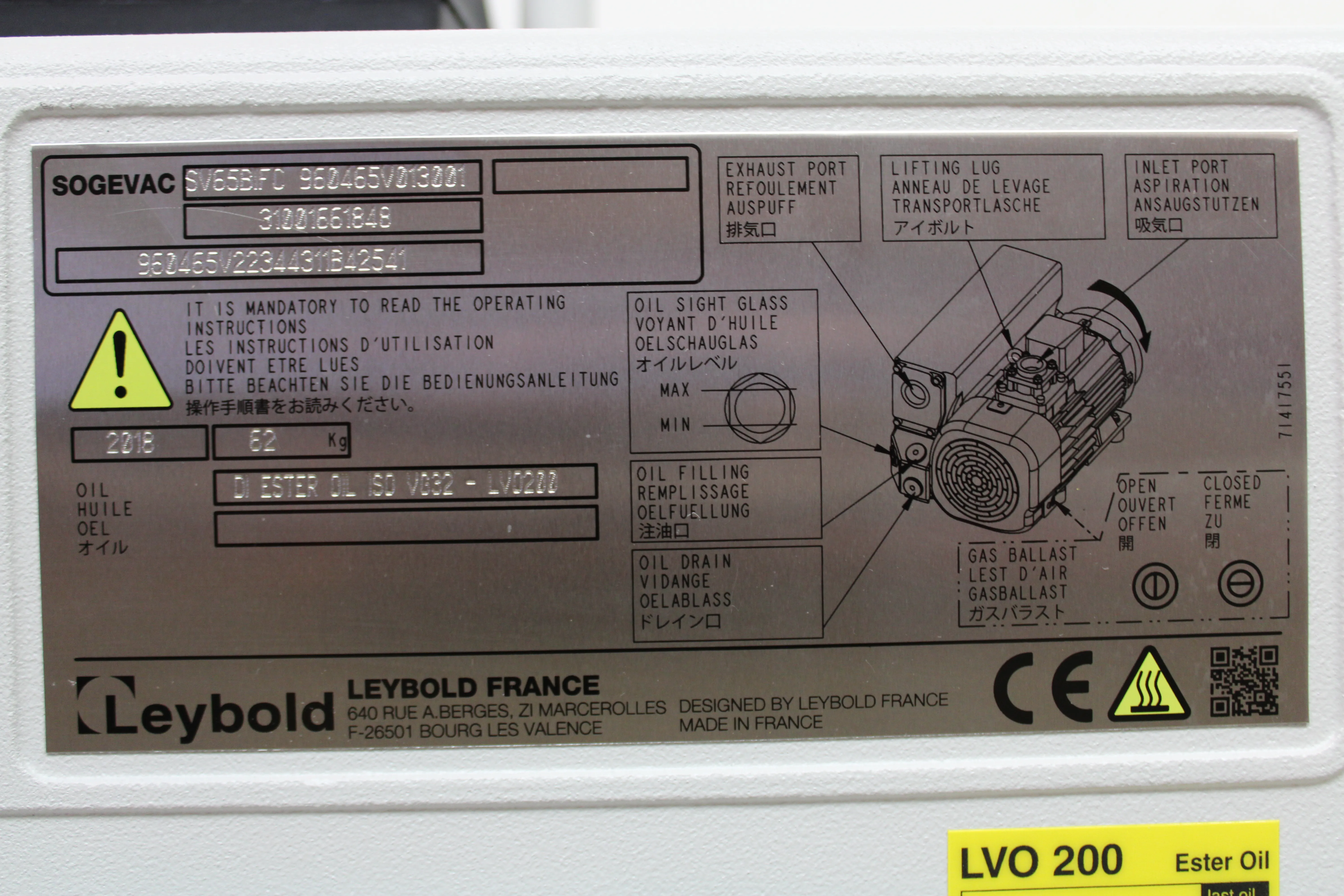 Leybold SOGEVAC SV65 BI FC Vacuum Pump