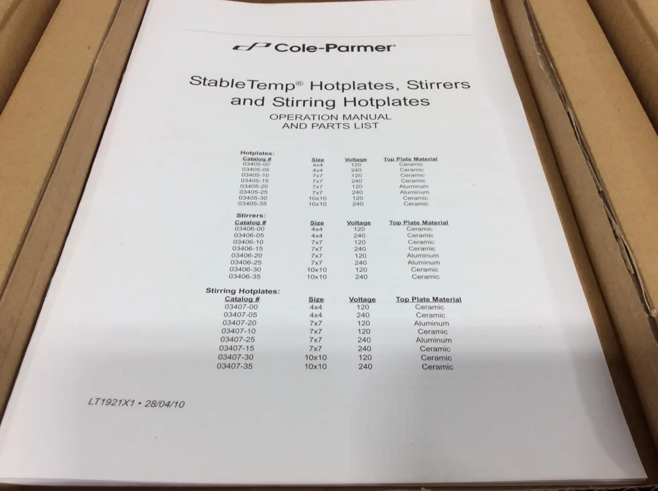 Cole Parmer StableTemp Cat. 03407-10 Heated Stir Plate 7" x 7"