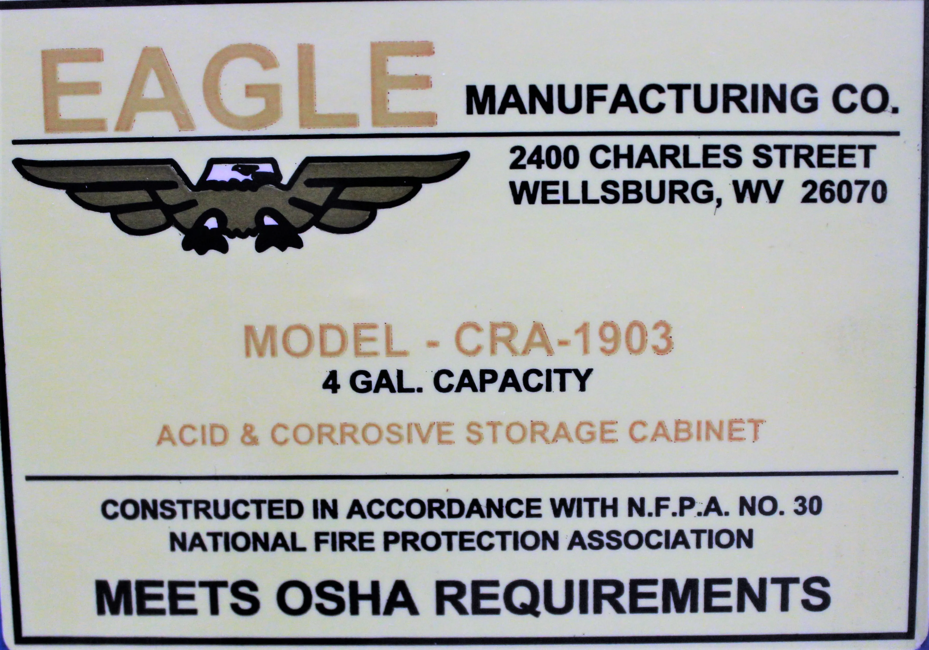 Eagle Manufacturing Flammable Storage Cabinet CRA-1903