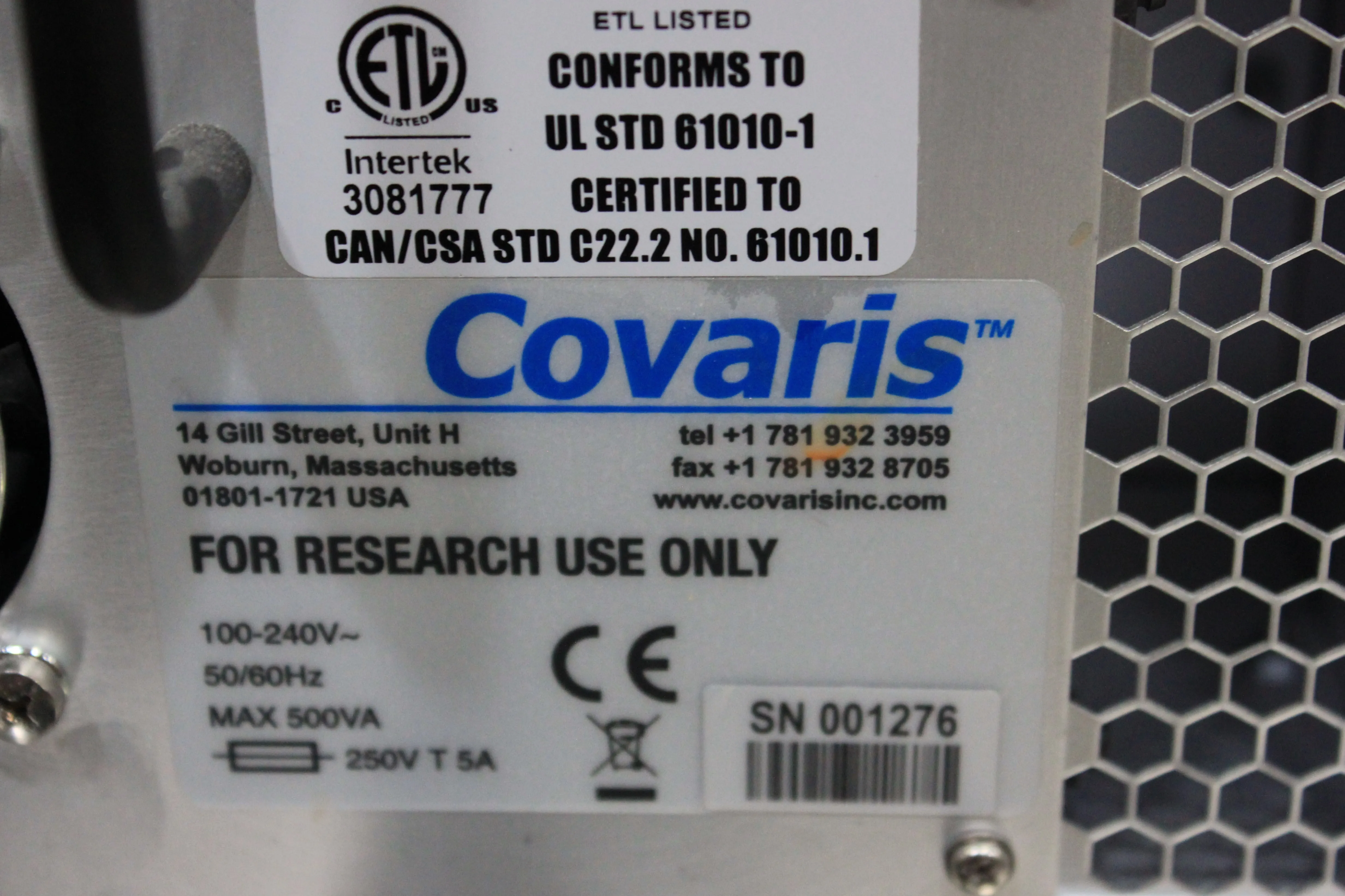 Covaris S220 Focused-Ultrasonicator with PolyScience MM7 Chiller