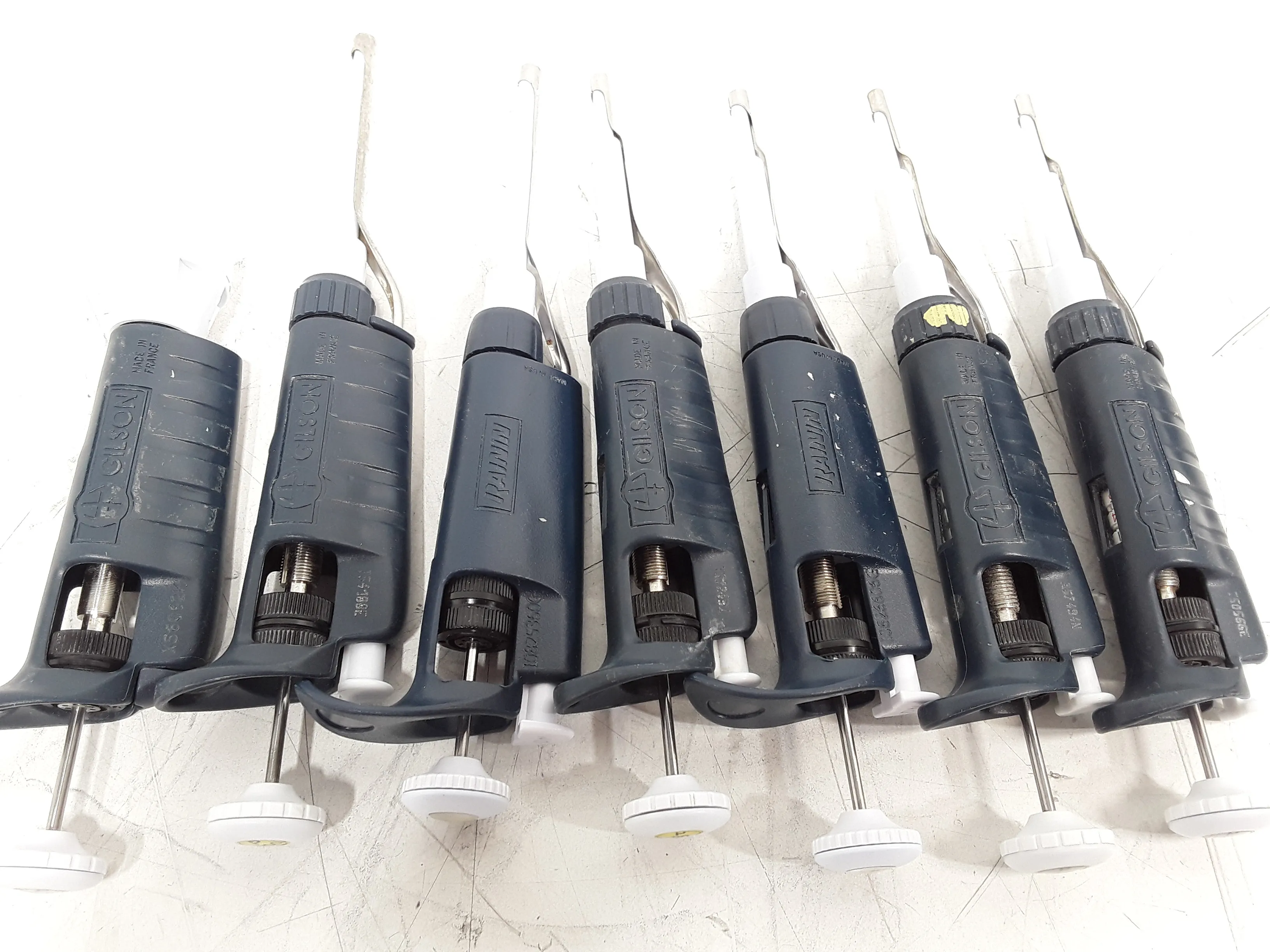 Used Gilson Carousel Pipette Stand w/ 7 Pipettes P2, P10, P20, PR20, P200, PR200, P5000