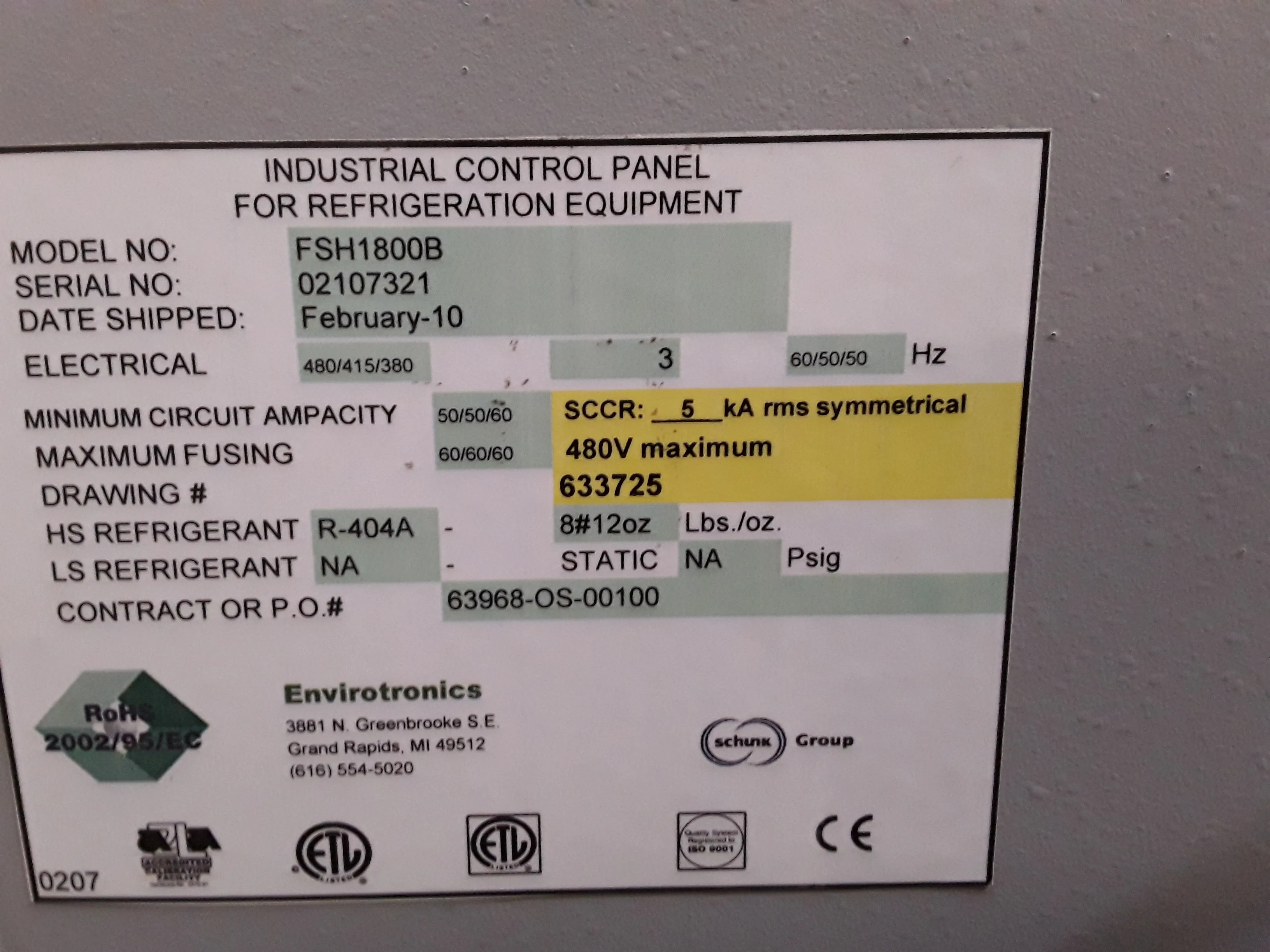 Envirotronics FSH1800B Environmental Stability Chamber