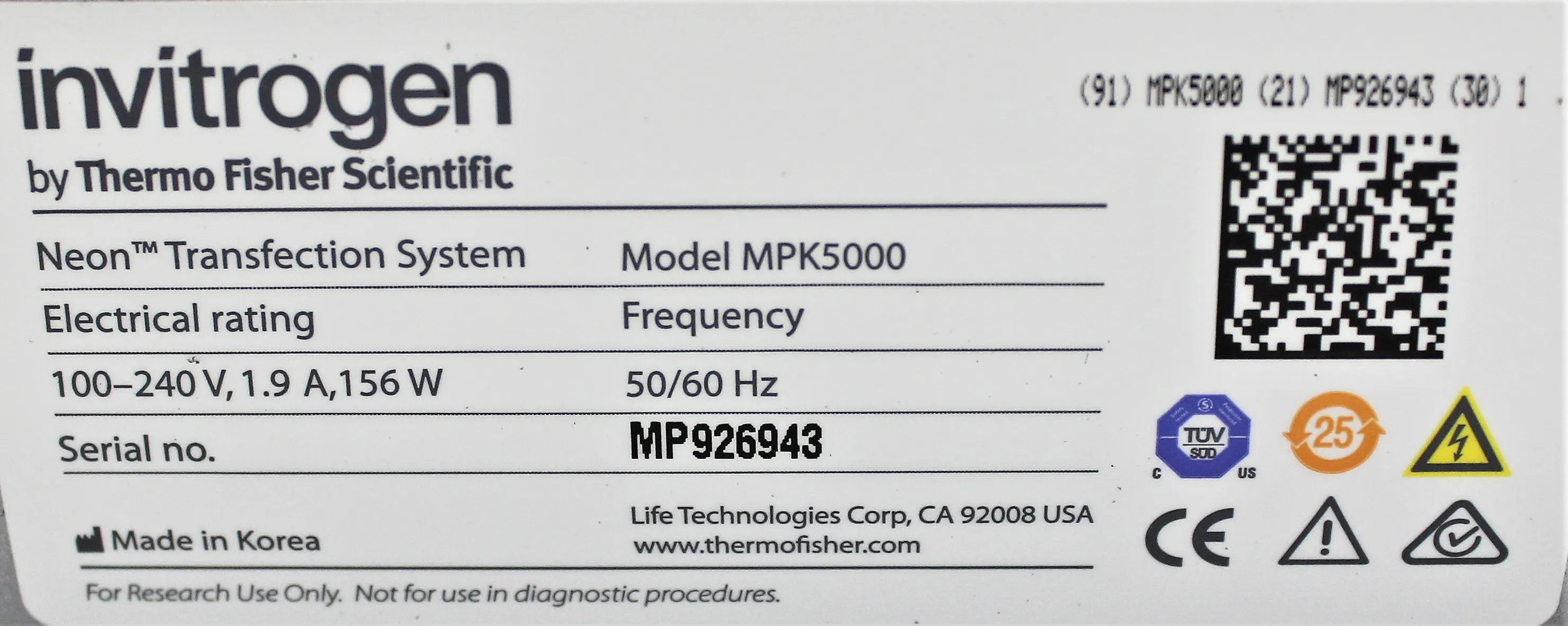 Invitrogen MPK5000 Neon Transfection System