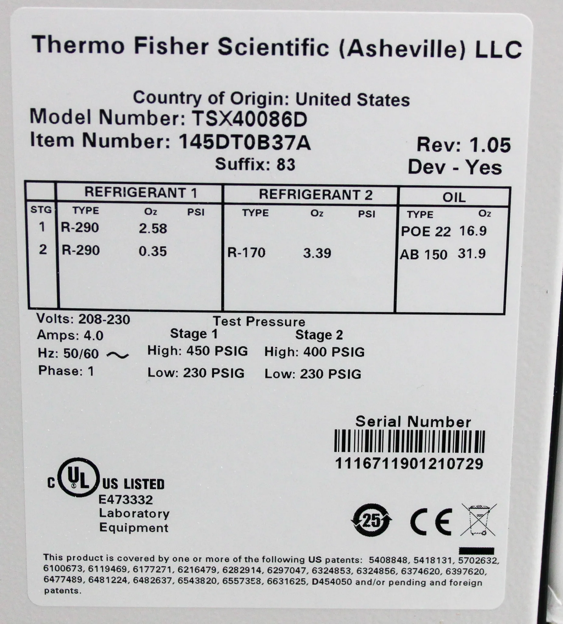 Thermo Scientific TSX40086D -80c Ultra Low Temperature Freezer