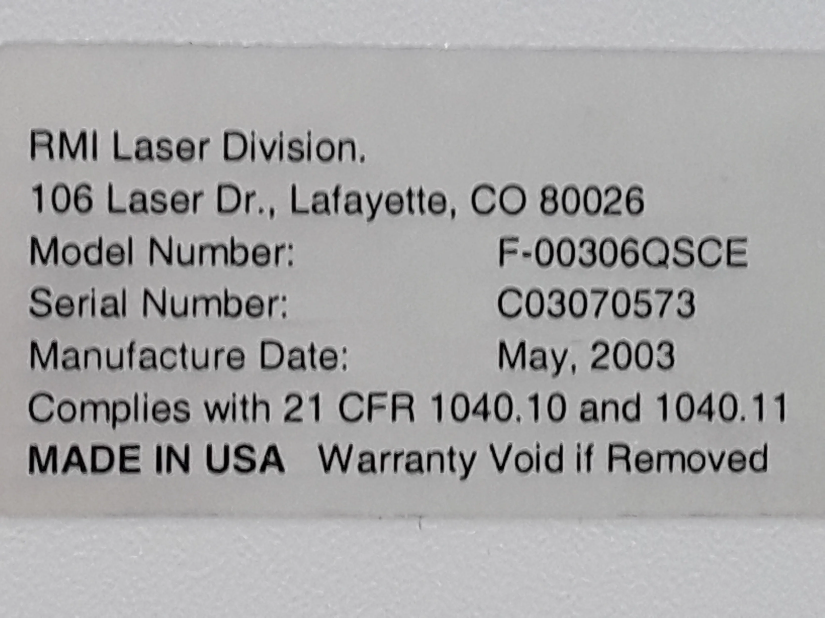 RMI Laser Diode Controller M/N:F-00306QSCE - Used Laboratory Equipment