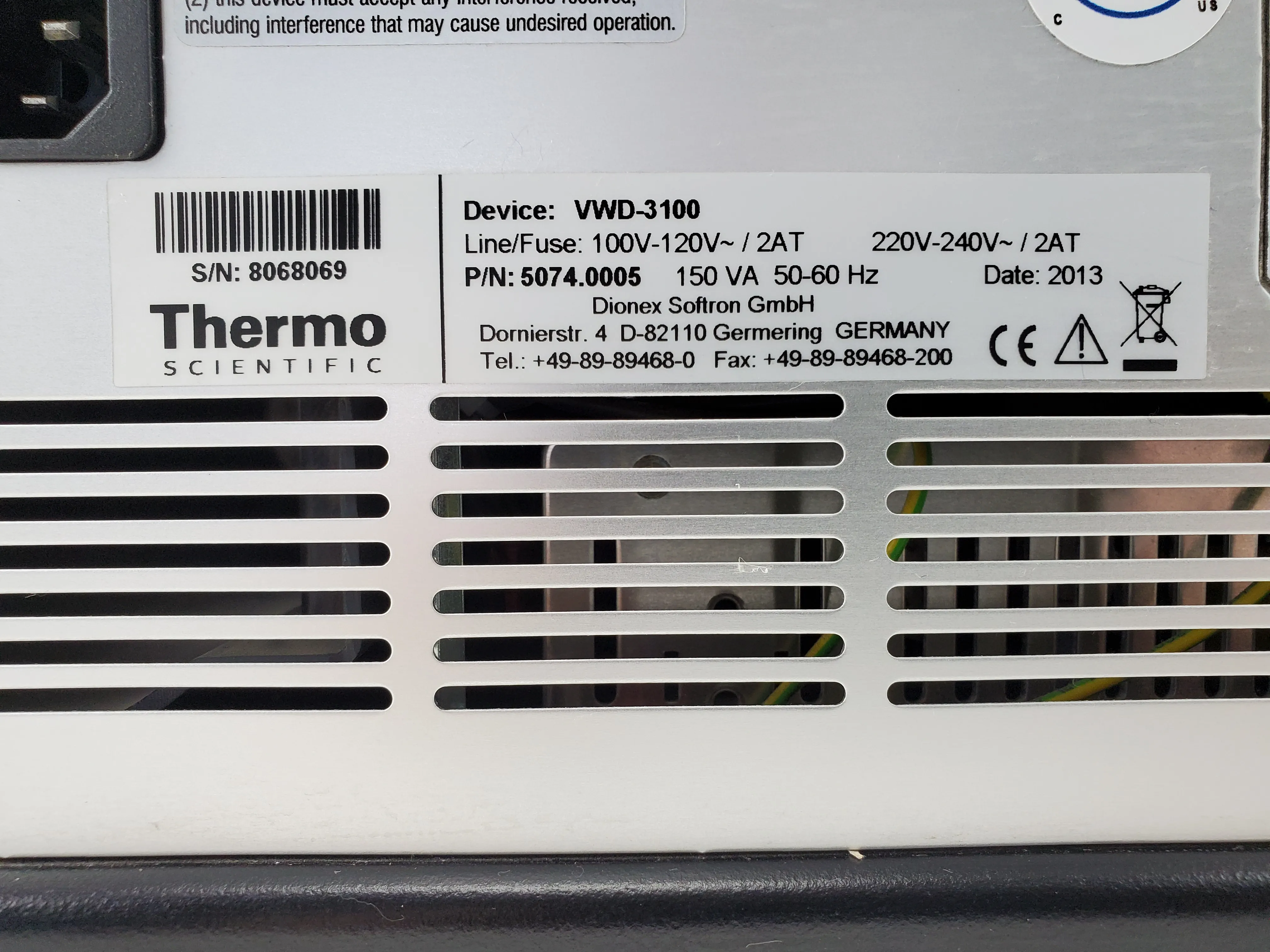 Thermo Fisher Dionex Ultimate 3000 VWD-3100 Variable Wavelength Detector