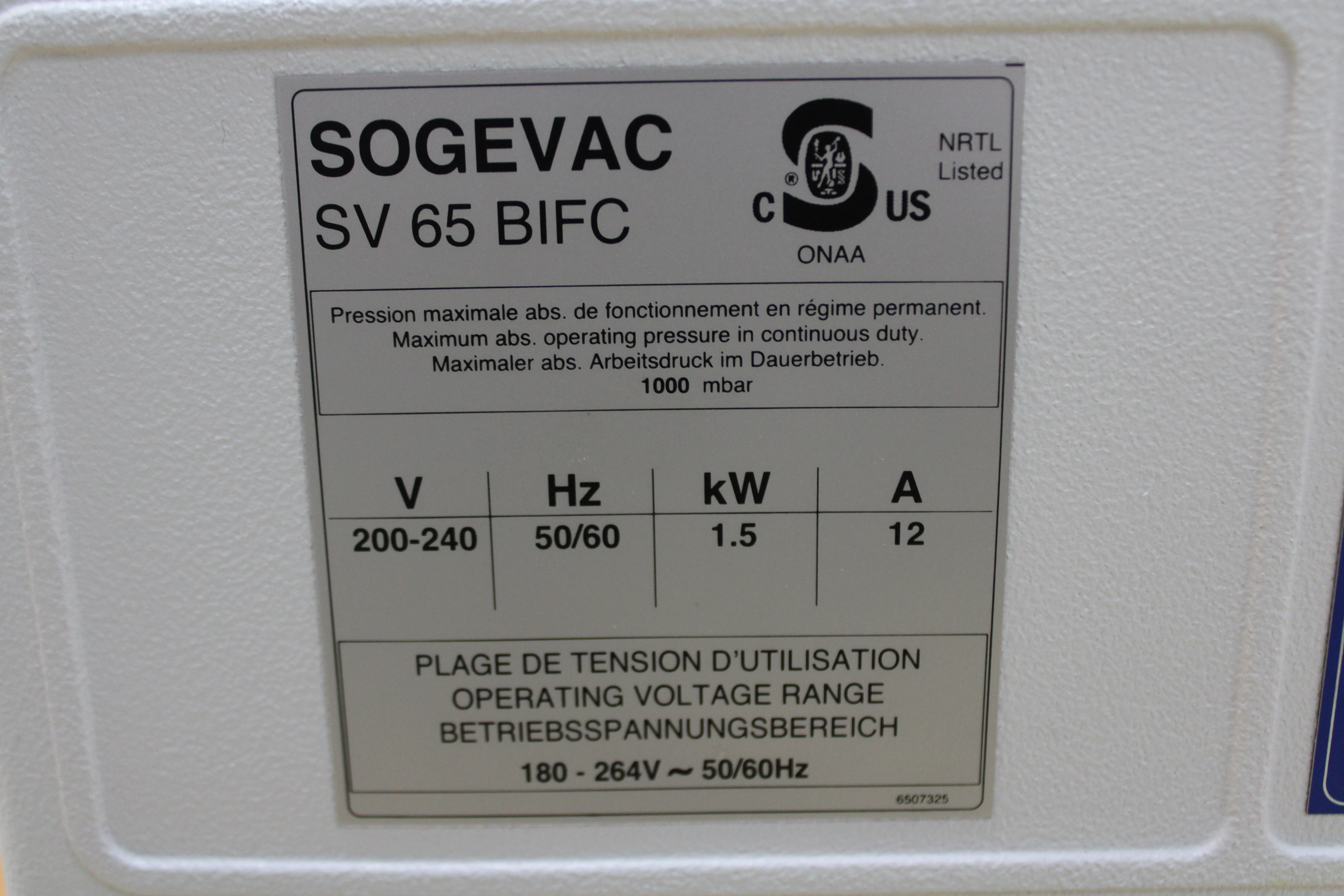 Sogevac SV 65 BIFC Rotary Vane Vacuum Pump