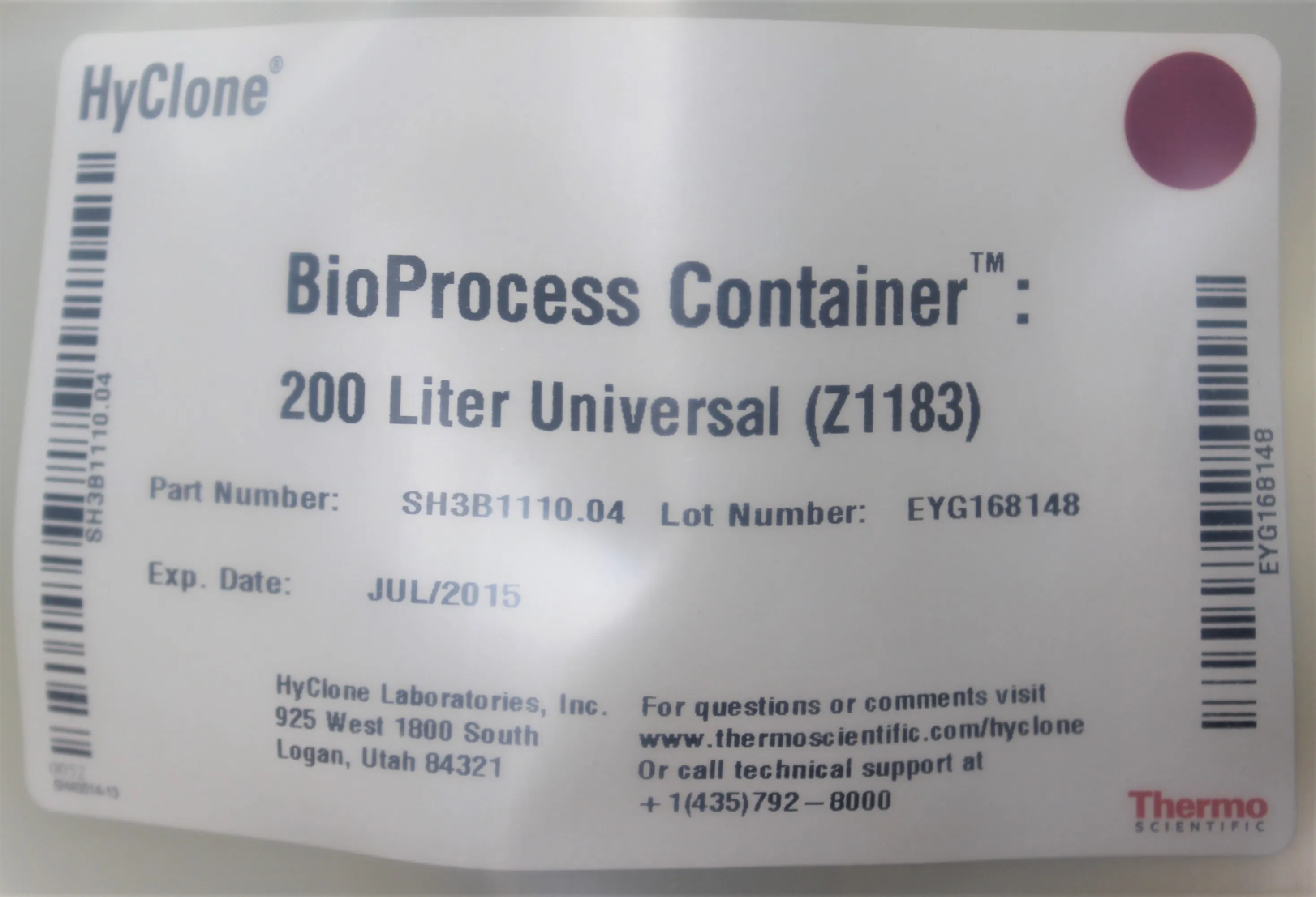 Thermo Scientific Hyclone BioProcess Container 200L Universal Z1183