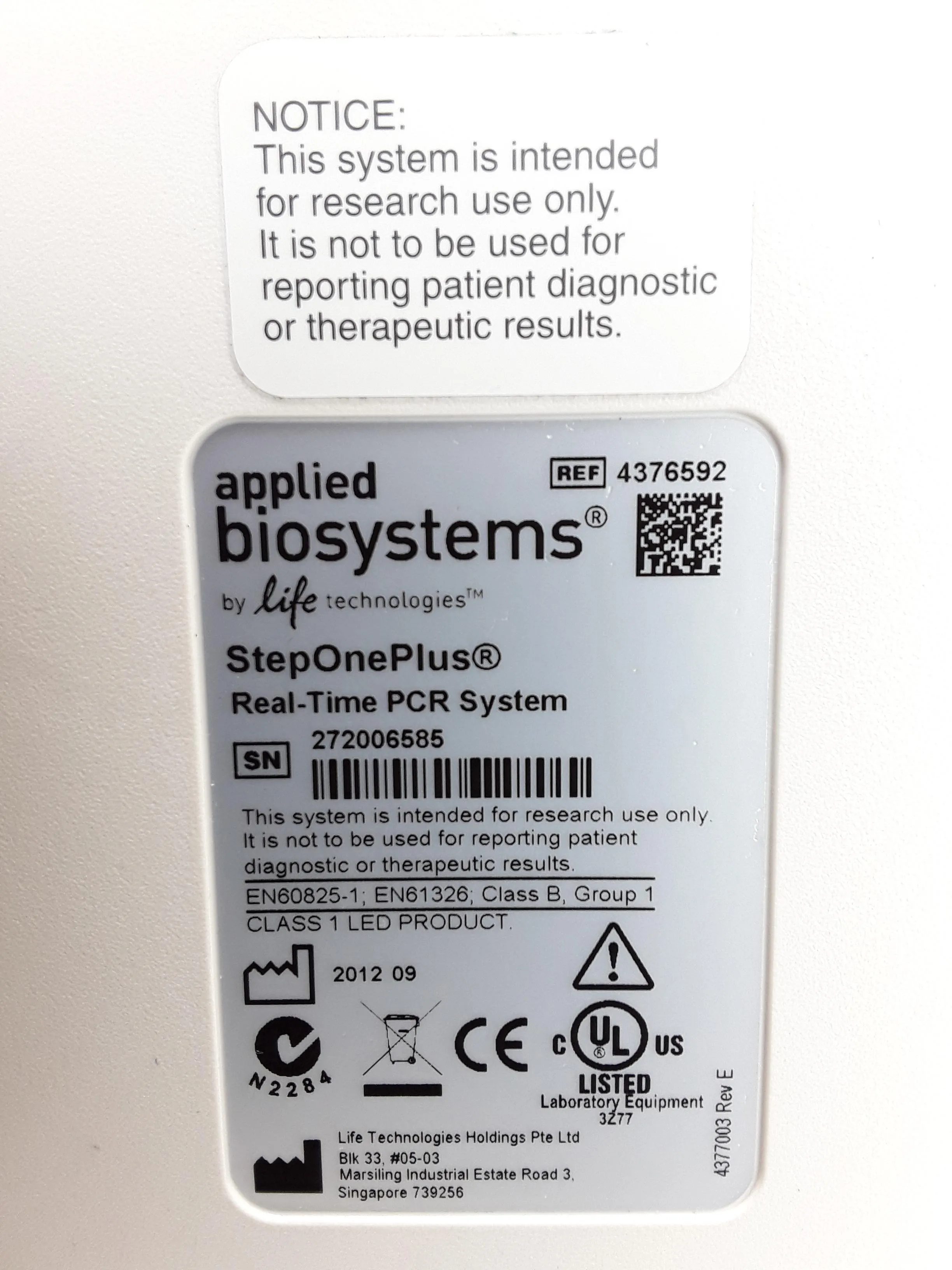 Applied Biosystems StepOne Plus Real-Time PCR System 272006585