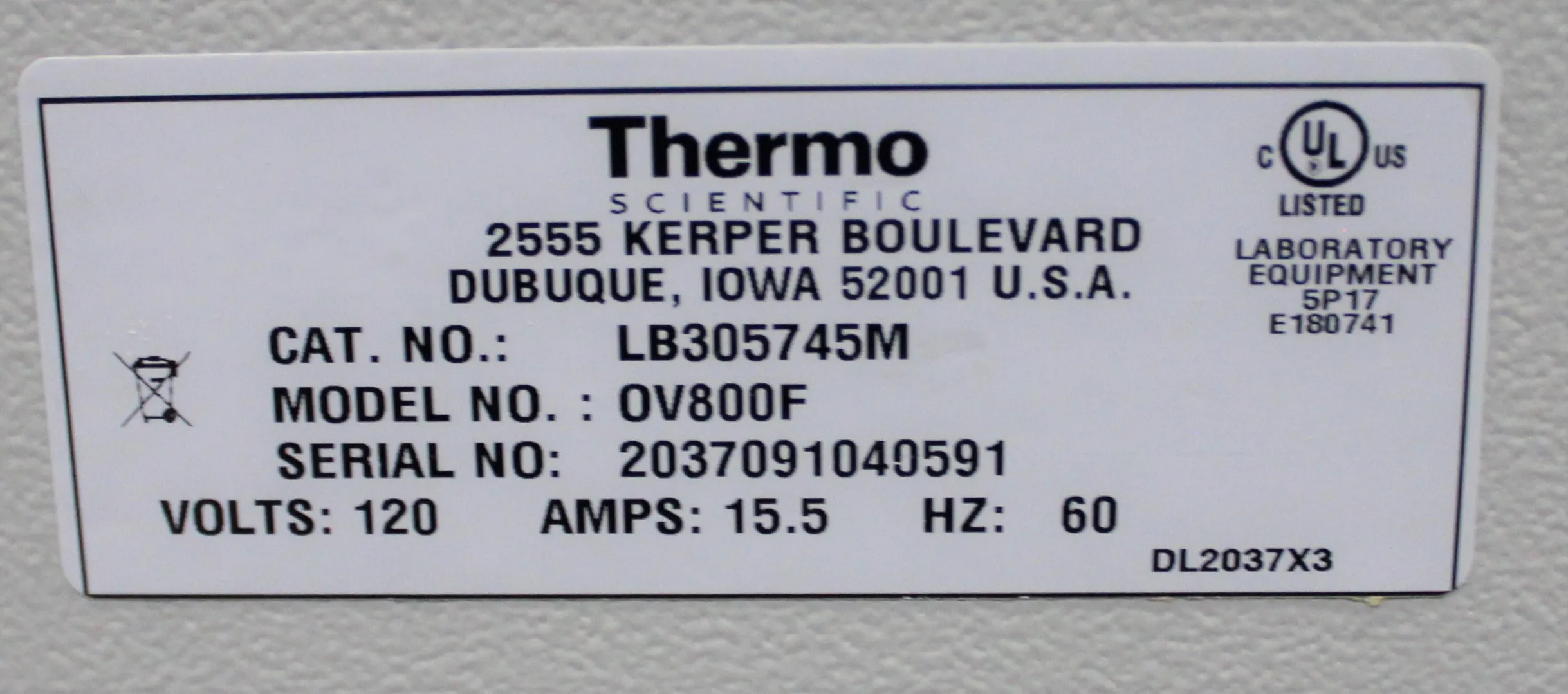 Thermo Scientific OV800F Lindberg Blue M Laboratory Oven Temperature Control 50-325C 2.53 Cu Ft