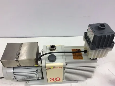 Edwards E2M30 Rotary Vane Dual Stage Vacuum Pump with EMF20 Oil Mist Filter - Good Working Condition