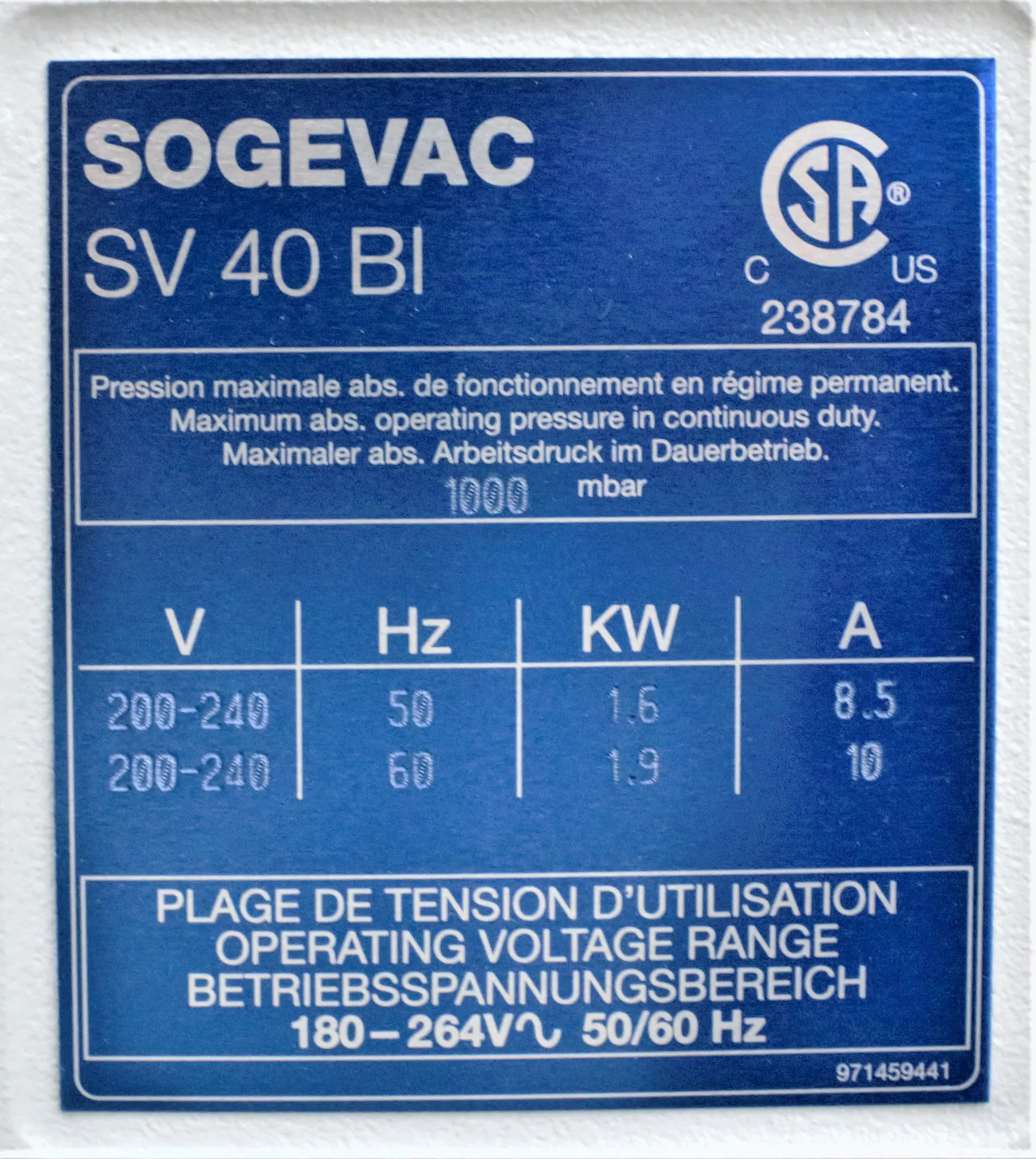 Sogevac SV-40 BI Vacuum Pump