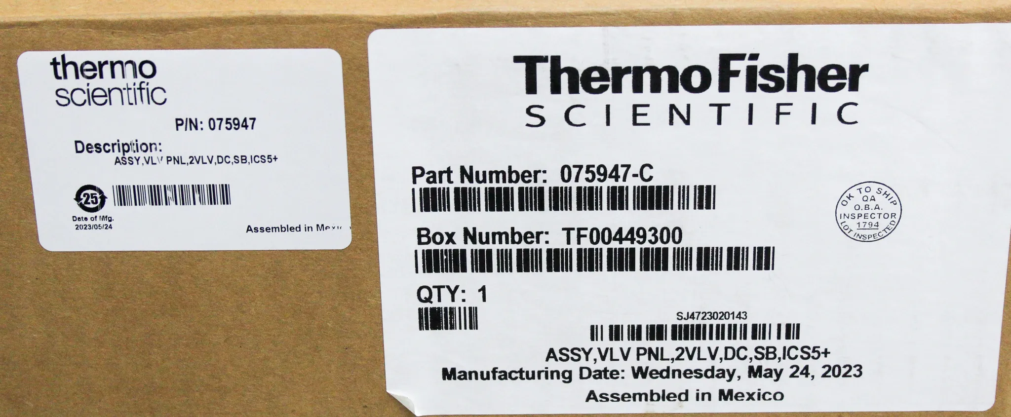 Thermo Scientific Valve Panel Assembly for DC Compartment 075947