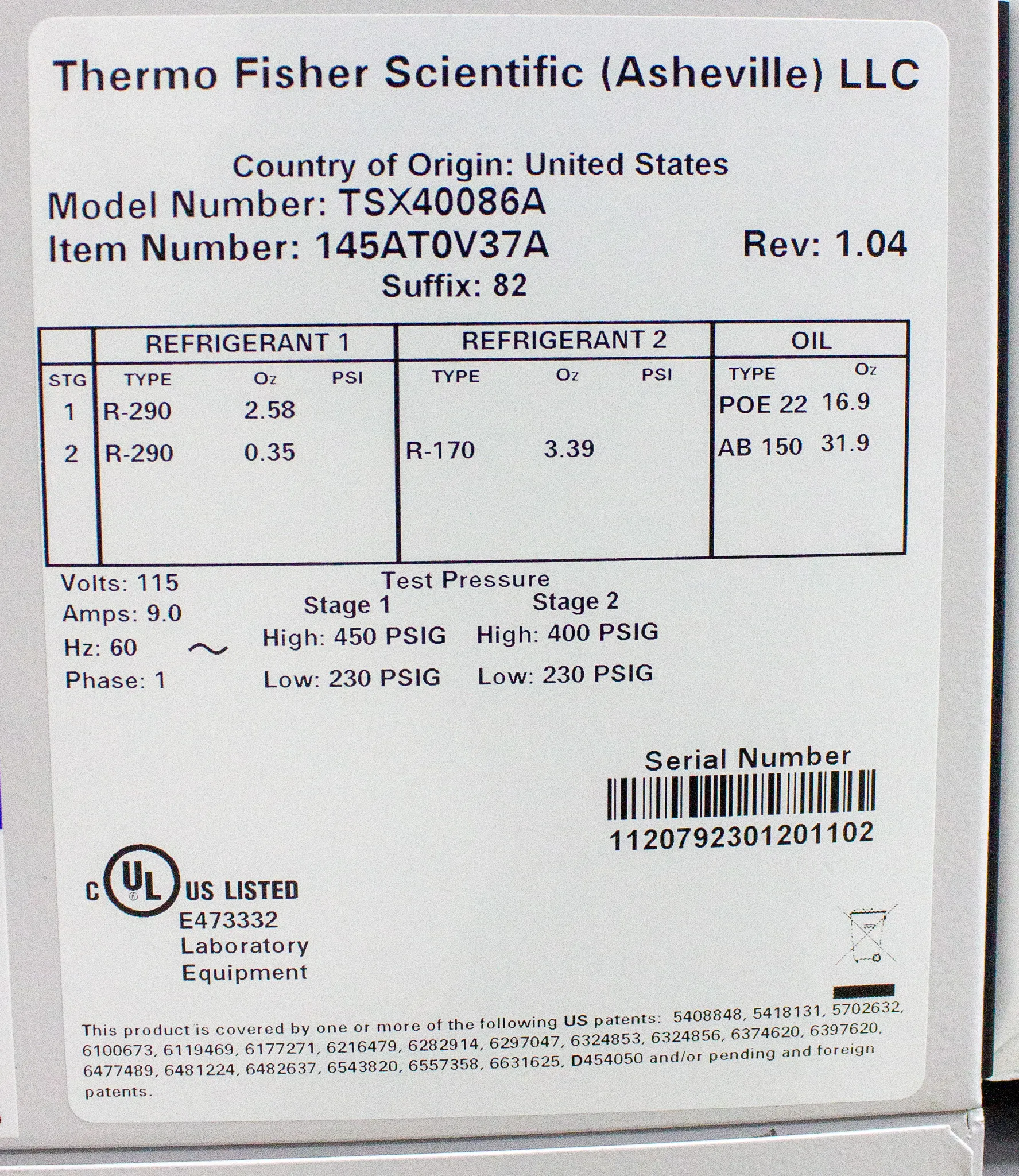 Thermo Scientific TSX Series Ultra-Low Freezer Model TSX40086A