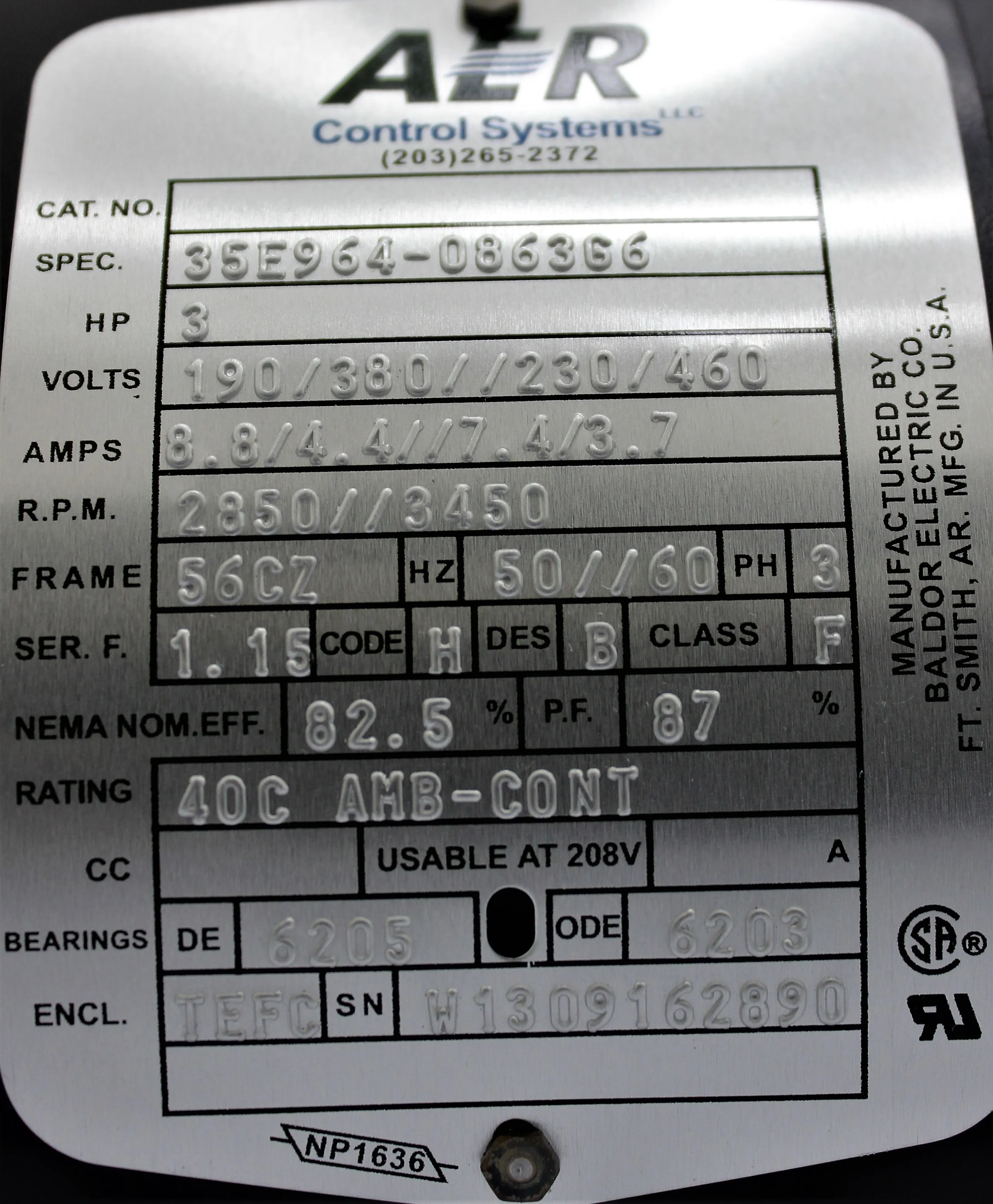 Baldor 35E964-0863G6 AER Motor 3HP General Purpose Motor 56CZ Frame NEMA 82.5% EFF