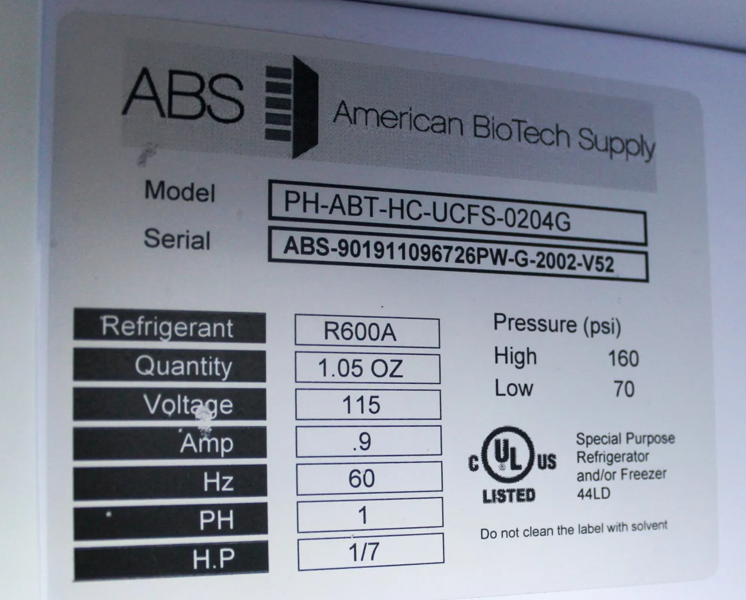 American Biotech Supply Pharmacy Undercounter Refrigerator Freestanding 2.5 cu ft