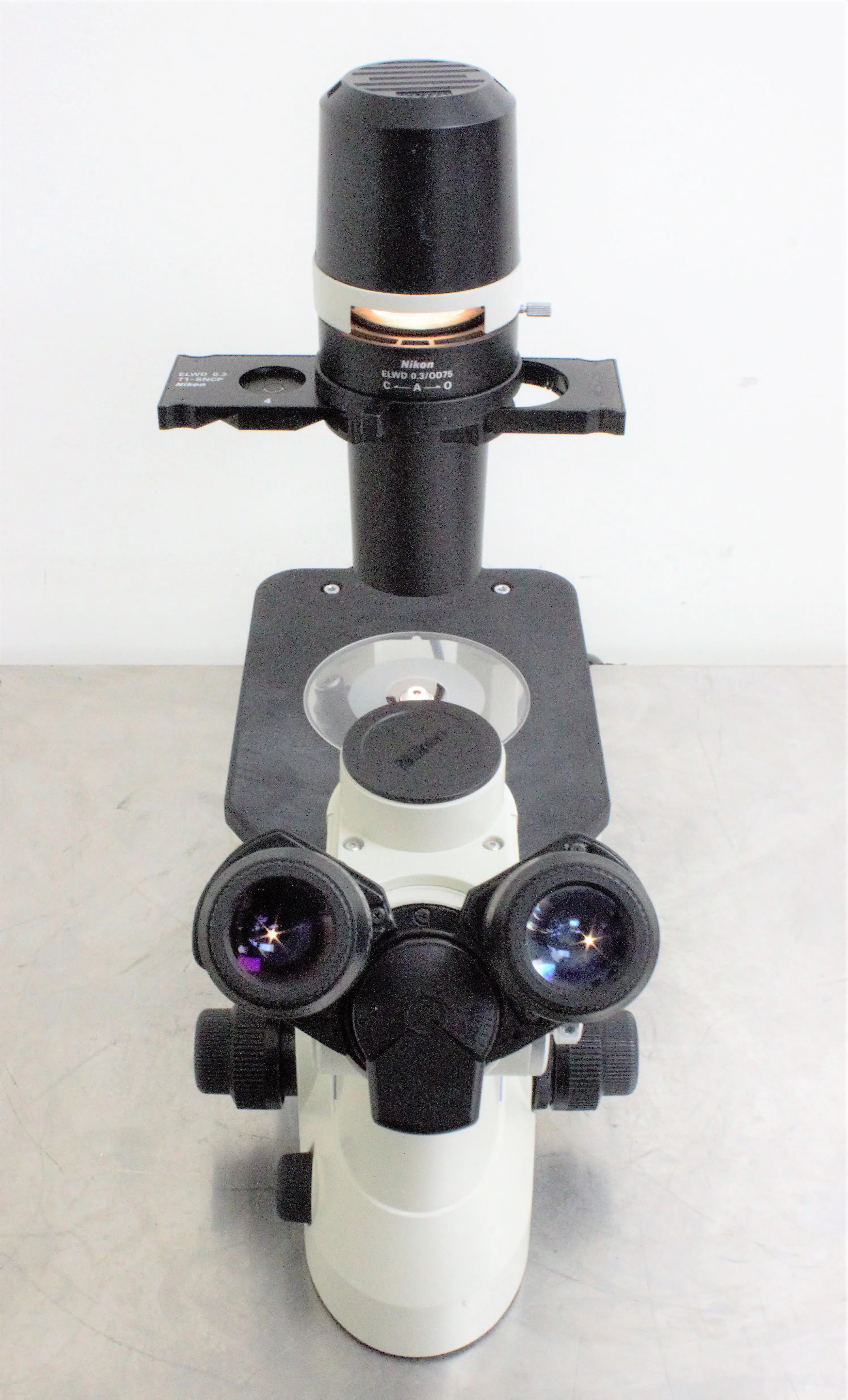 Nikon Eclipse TS100-F Inverted Microscope with Epi-fluorescence, Trinocular Head, and CFI-60 Lenses