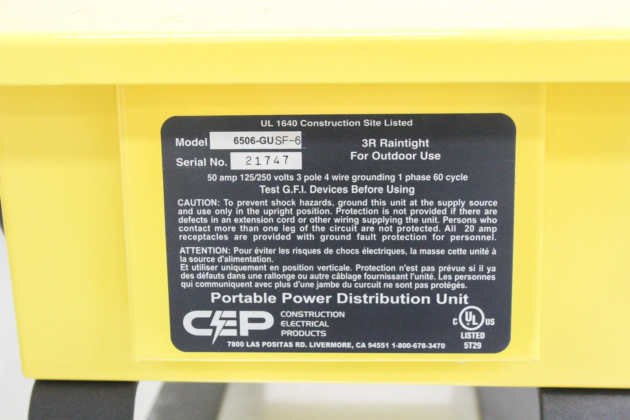 CEP Portable Power Distribution Unit Outdoor Temp Power Box Model 6506-GU SF-6