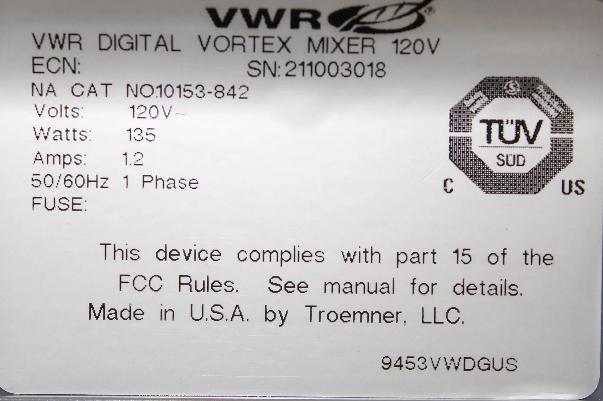 VWR Digital Vortex Mixer CAT:10153-842