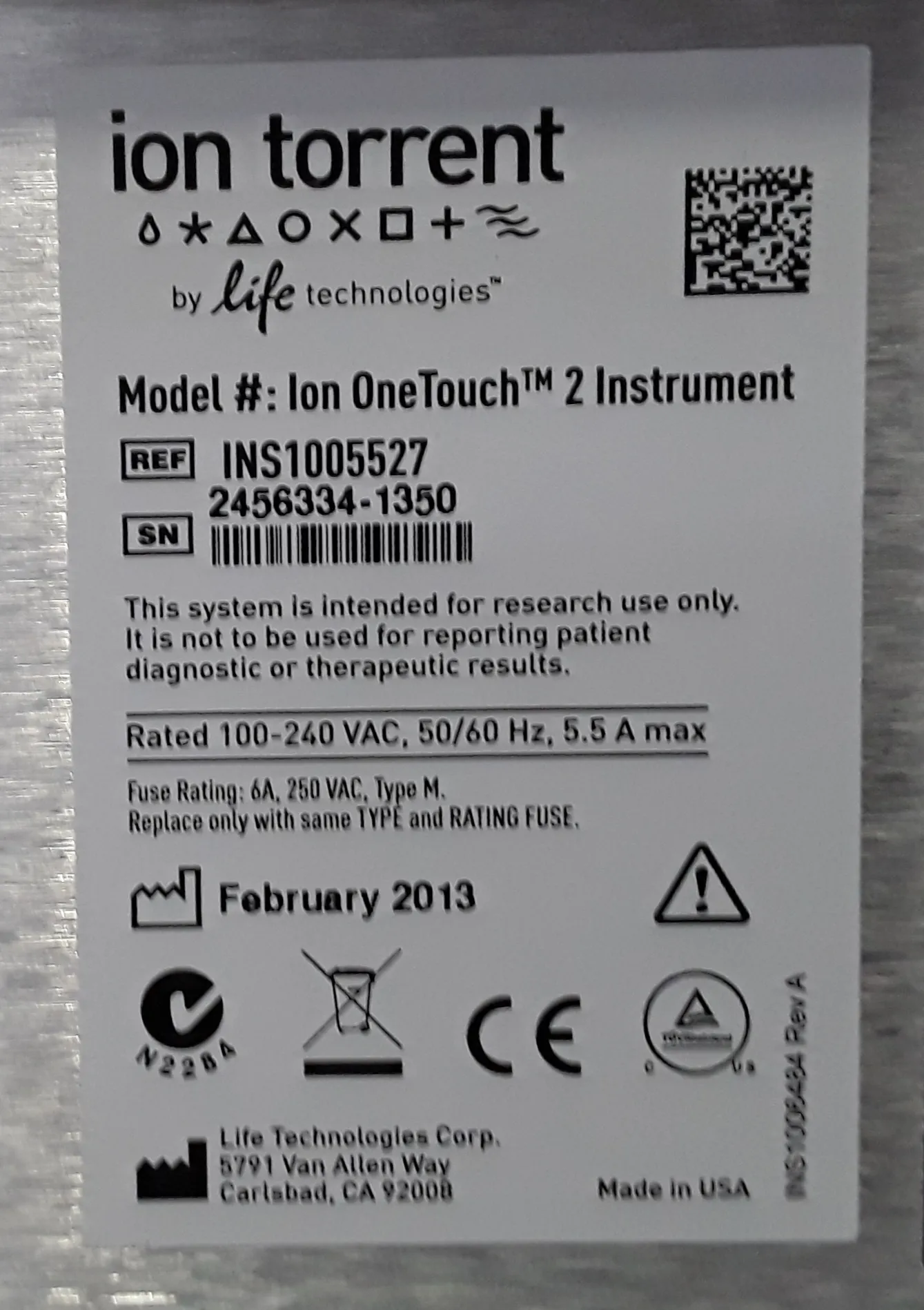 Ion OneTouch 2 Instrument for DNA Sequencing Systems